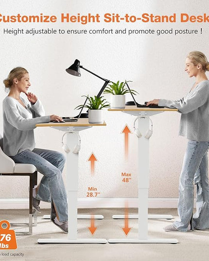 Sweetcrispy Electric Adjustable Height Standing Desk - 48 x 24 inch Sit to Stand Up Desk with Splice Board, Rising Home Office Computer Table with 2 Hook and Wire Hole for Work - LeafyLoom