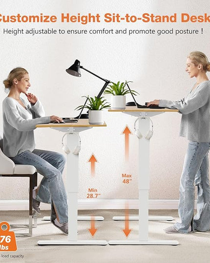 Sweetcrispy Electric Adjustable Height Standing Desk - 63 x 24 inch Sit to Stand Up Desk with Splice Board, Rising Home Office Computer Table with 2 Hook and Wire Hole for Work - LeafyLoom