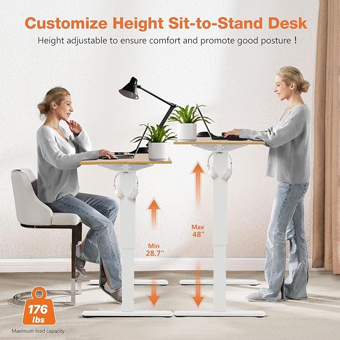 Sweetcrispy Electric Adjustable Height Standing Desk - 63 x 24 inch Sit to Stand Up Desk with Splice Board, Rising Home Office Computer Table with 2 Hook and Wire Hole for Work - LeafyLoom