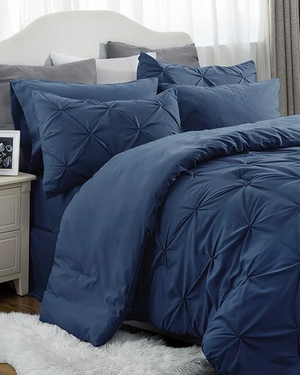Bedsure Full Size Comforter Sets - Bedding Sets Full 7 Pieces, Bed in a Bag Navy Blue Bed Sets with Comforter, Sheets, Pillowcases & Shams, Adult & Kids Bedding - LeafyLoom