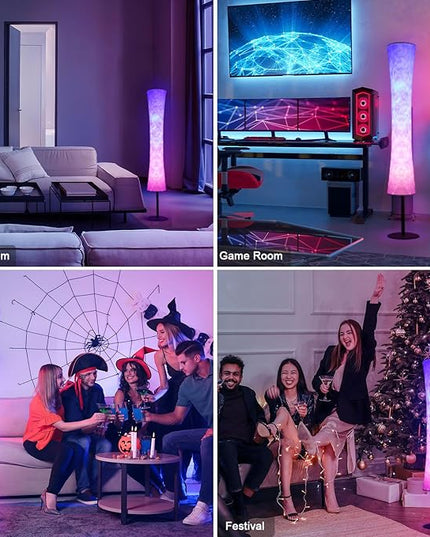 AKT LIGHTING Smart Floor Lamp, RGB Color Changing LED Lamp, App Control Modern Floor Lamp with DIY Mode and Music Sync, Standing Lamp with White Fabric Shade for Living Room, Bedroom and Play Room - LeafyLoom