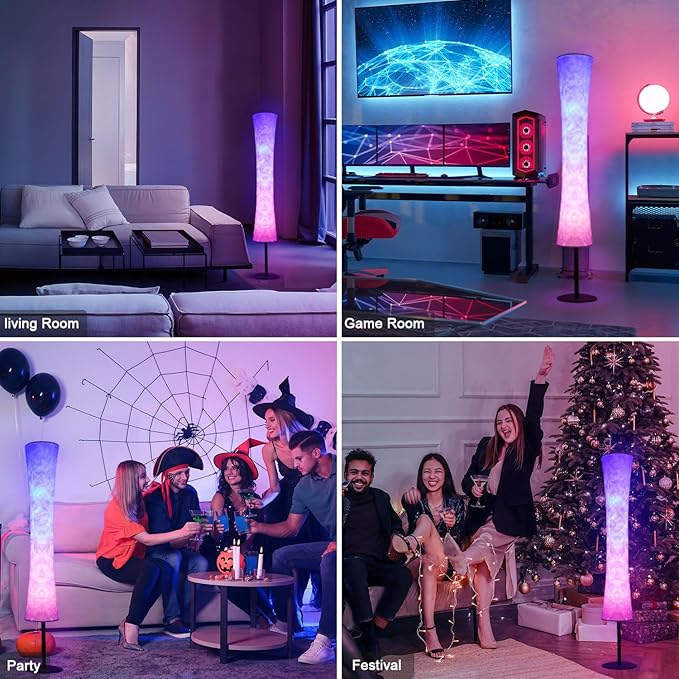 AKT LIGHTING Smart Floor Lamp, RGB Color Changing LED Lamp, App Control Modern Floor Lamp with DIY Mode and Music Sync, Standing Lamp with White Fabric Shade for Living Room, Bedroom and Play Room - LeafyLoom