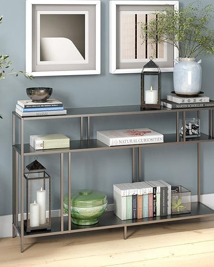 Henn&Hart 48" Wide Rectangular Console Table with Metal Shelves in Gunmetal Gray, Entryway Table, Accent Table for Living Room, Hallway - LeafyLoom