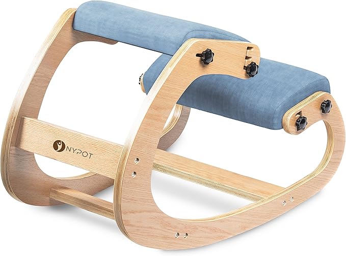 Ergonomic Kneeling Chair - Rocking Office Chair Adjustable Stool - Knee Chair Posture Chair - Wooden Desk Chair, Ergonomic Chair for Home Office, Office Chair for Back Pain (Blue) - LeafyLoom