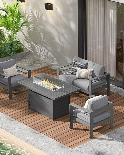 Wisteria Lane Aluminum Patio Furniture Set, 4 Piece Metal Outdoor Sofa Set with 54-INCH CSA Certified Propane Gas Fire Pit Table(Dark Grey) - LeafyLoom