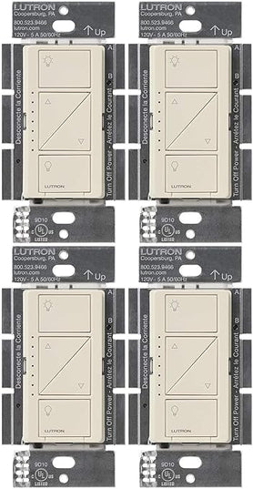 Lutron Caseta Original Smart Dimmer Switch (Lutron Smart Hub Required), for LED Lights, 150 Watt, Single-Pole/3-Way, No Neutral Required, PD-6WCL-LA 4-PACK, Light Almond, 4 Pack Lutron