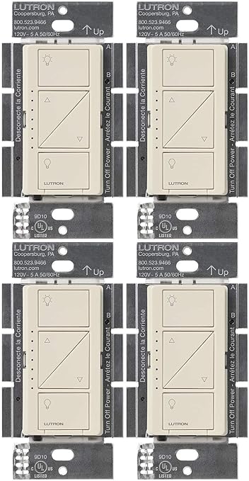 Lutron Caseta Original Smart Dimmer Switch (Lutron Smart Hub Required), for LED Lights, 150 Watt, Single-Pole/3-Way, No Neutral Required, PD-6WCL-LA 4-PACK, Light Almond, 4 Pack Lutron