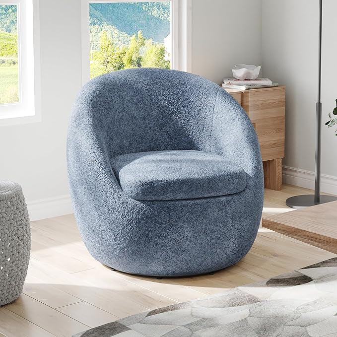 Farini Swivel Accent Chair,Swivel Barrel Chair, Comfy Oversized Round Accent Chair for Living Room Bedroom(Blue) - LeafyLoom