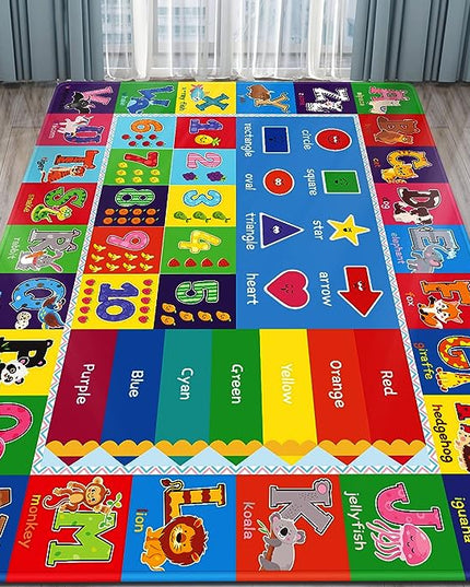 Baby Play Mat Kids Rug for Playroom, Floor Mat for Toddlers, Playtime Collection ABC, Numbers, Animals Educational Area Rugs for Kids Room Classroom ( 78.7X 59 Inch) - LeafyLoom