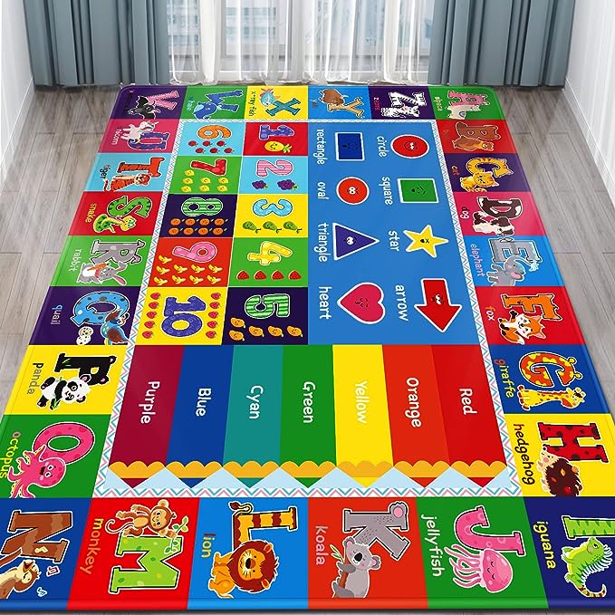 Baby Play Mat Kids Rug for Playroom, Floor Mat for Toddlers, Playtime Collection ABC, Numbers, Animals Educational Area Rugs for Kids Room Classroom ( 78.7X 59 Inch) - LeafyLoom