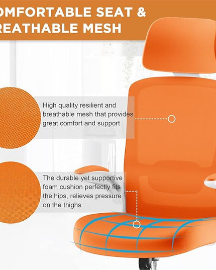 Mimoglad Office Chair, High Back Ergonomic Desk Chair with Adjustable Lumbar Support and Headrest, Swivel Task Chair with flip-up Armrests for Guitar Playing, 5 Years Warranty - LeafyLoom