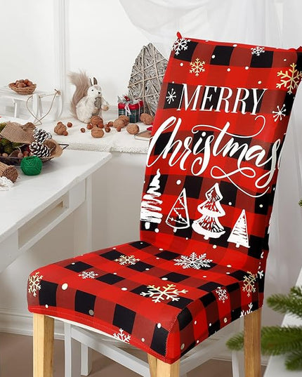 Ganeen 6 Pcs Christmas Chair Covers Merry Christmas Chair Back Cover Stretch Christmas Seat Cover Washable Xmas Dining Chair Protector Slipcover for Dining Room Kitchen Holiday Party (Cute Style) Ganeen