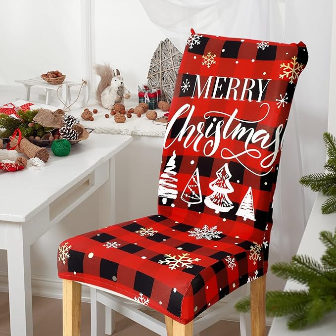 Ganeen 6 Pcs Christmas Chair Covers Merry Christmas Chair Back Cover Stretch Christmas Seat Cover Washable Xmas Dining Chair Protector Slipcover for Dining Room Kitchen Holiday Party (Cute Style) Ganeen