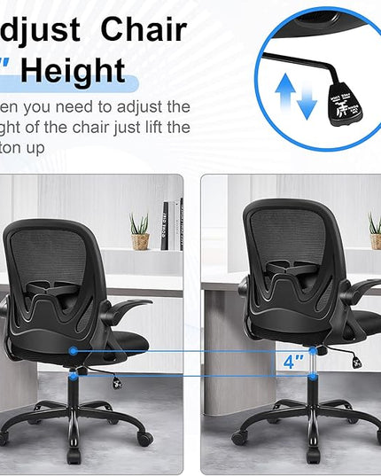 Primy Office Chair Ergonomic Desk Chair with Flip up Armrests Swivel Breathable Desk Mesh Computer Chair with Adjustable Lumbar Support and Height for Conference Room (Black) - LeafyLoom