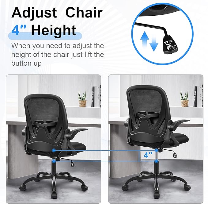 Primy Office Chair Ergonomic Desk Chair with Flip up Armrests Swivel Breathable Desk Mesh Computer Chair with Adjustable Lumbar Support and Height for Conference Room (Black) - LeafyLoom