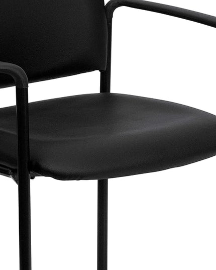 Flash Furniture Tiffany Side Reception Chair with Padded Armrests, Stackable Vinyl Waiting Room Chair for Commercial or Residential Use, Black - LeafyLoom