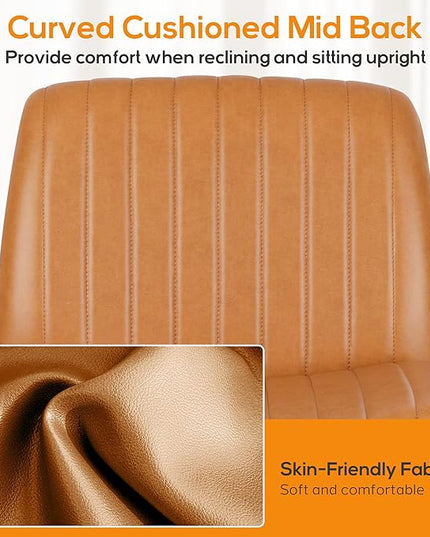 Criss Cross Chair, Cross Legged Office Chair, Wide Comfty Desk Chair, No Wheels Armless Computer Task Chair, Swivel Vanity Home Chair, Height Adjustable - LeafyLoom