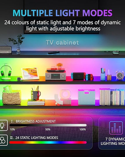 Lvifur LED TV Stand up to 70''Televisions, Farmhouse TV Console Table with RGB 24 Colors Dimmable, Industrial Entertainment Center with Human Body Sensor for Living Room Bedroom - LeafyLoom