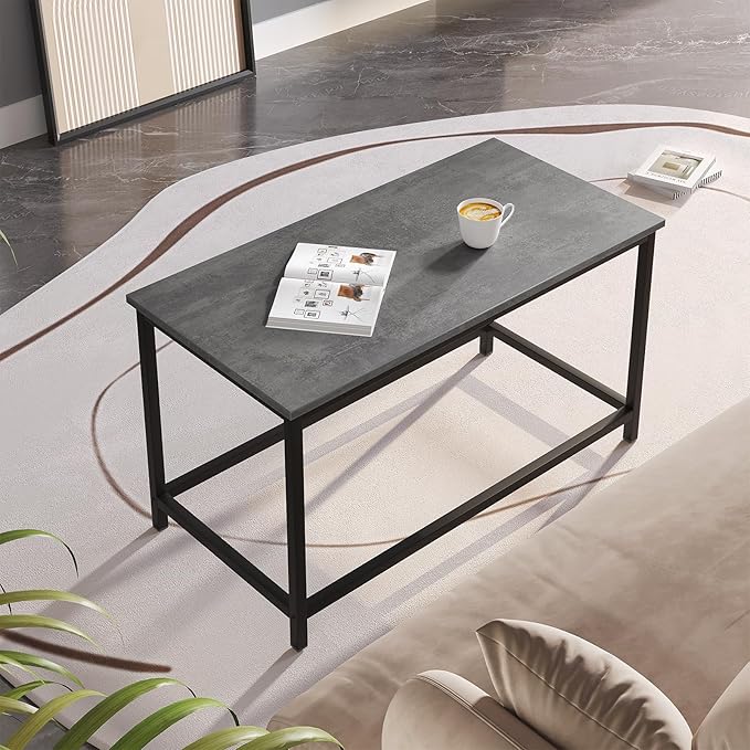 SAYGOER Small Rectangular Coffee Table Simple Modern Open Design Minimalist Center Table for Living Room Small Spaces, Easy Assembly, 31.5 x 15.7 x 17.7, Gray Black - LeafyLoom