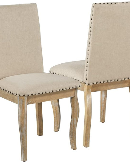 Set of 4 Upholstered Fabirc Chairs with Nailhead, Stable & Solid and Easy Assembly, Kitchen, Living Room, 4 Piece Dining Table Set, Natural Wood Wash 3 - LeafyLoom