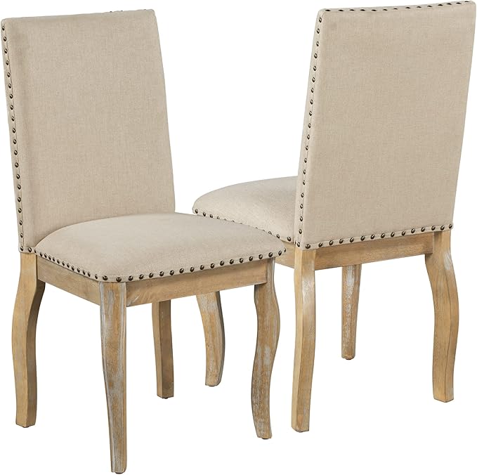 5 Piece Farmhouse Wooden Round Extendable Dining Table Set with 4 Upholstered Chairs for Kitchen Room, Natural Wood Wash 1 - LeafyLoom