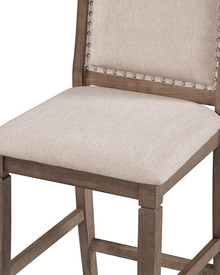 Voohek 3-Piece Counter Height Dining Table Set, with 2 Upholstered Chairs and Drop Leaf, for Small Space, Dinette, Home Kitchen Breakfast, Bar, Brown - LeafyLoom