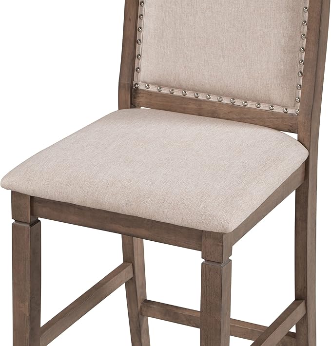 Voohek 3-Piece Counter Height Dining Table Set, with 2 Upholstered Chairs and Drop Leaf, for Small Space, Dinette, Home Kitchen Breakfast, Bar, Brown - LeafyLoom