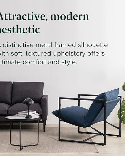 ZINUS Aidan Sling Accent Chair / Metal Framed Armchair with Shredded Foam Cushioning, Navy - LeafyLoom