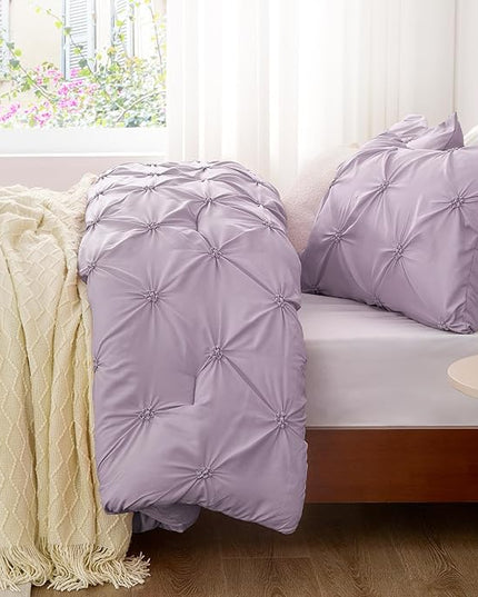 BEDELITE Light Purple Twin Comforter Set for Girls - 2 Peices Boho Pintuck Bedding Comforter Sets, Lightweight Soft & Warm Twin Bedding Sets with 1 Pillowcase for All Season - LeafyLoom