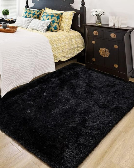 Super Soft Fluffy Shaggy Rugs 3x5 Feet for Living Room Bedroom, Fuzzy Plush Area Rugs for Girls Kids Room Nursery Home Decor, Furry Dorm Rug Cute Non-Slip Indoor Floor Carpet, Black - LeafyLoom