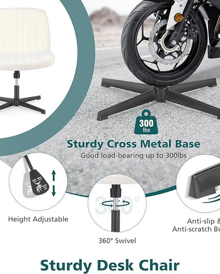 OLIXIS Cross Legged Armless Wide Adjustable Swivel Padded Home Office Desk Chair, Off White - LeafyLoom