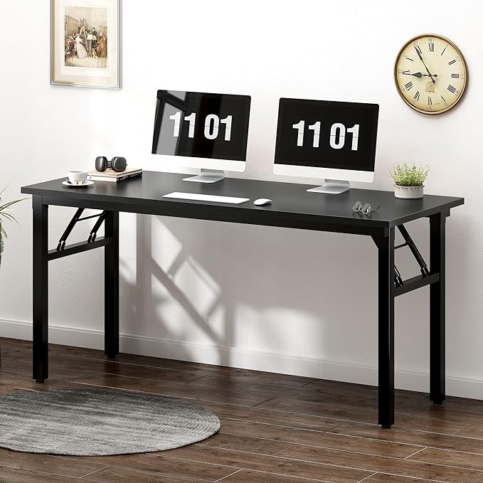 Need Computer Desk Office Desk 55 inches Folding Table with BIFMA Certification Computer Table Workstation No Install Needed, Black AC5CB-140X - LeafyLoom