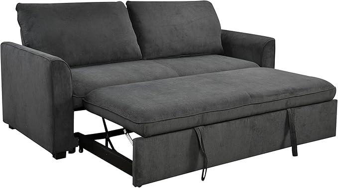 3 in 1 Oversized Convertible Loveseat Sleeper Sofa Bed,Soft Corduroy Upholstered Queen Love Seats Sofabed W/Pull Out Sleep Couch,Comfortable Cushions and Padded Armrests for Living Room - LeafyLoom
