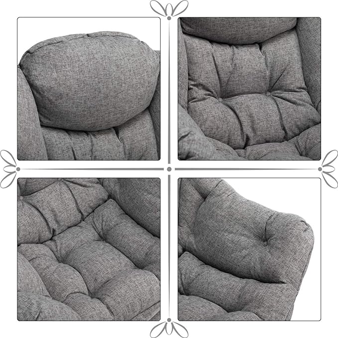 HollyHOME Modern Fabric Large Lazy Chair, Accent Oversized Comfy Reading Chair, Thick Padded Cozy Lounge Chair with Armrest, Steel Frame Leisure Sofa Chair for Living Room, Bedroom, Dorm, Stale Grey - LeafyLoom