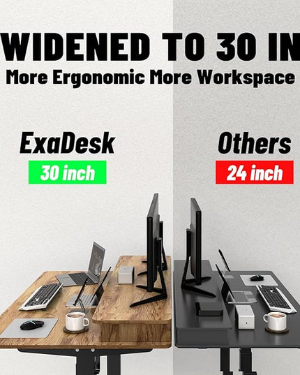 55 * 30 Inches Electric Standing Widened Desk Adjustable Height with 4 Drawers, Double Storage Shelves Stand Up Desk, Home Office Workstation Sit Stand up Desk (Light Rustic Brown) - LeafyLoom