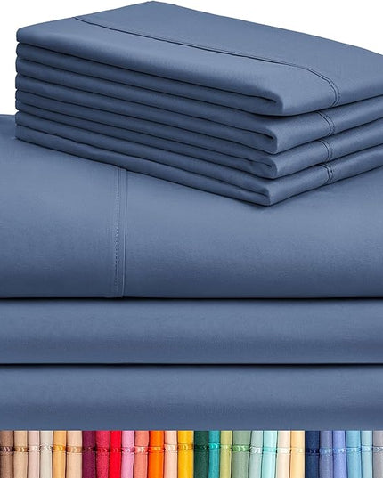 LuxClub 7 PC Split King Sheet Set, Breathable Luxury Bed Sheets, Deep Pockets 18" Eco Friendly Wrinkle Free Cooling Sheets Machine Washable Hotel Bedding Silky Soft - Oxford Split King - LeafyLoom