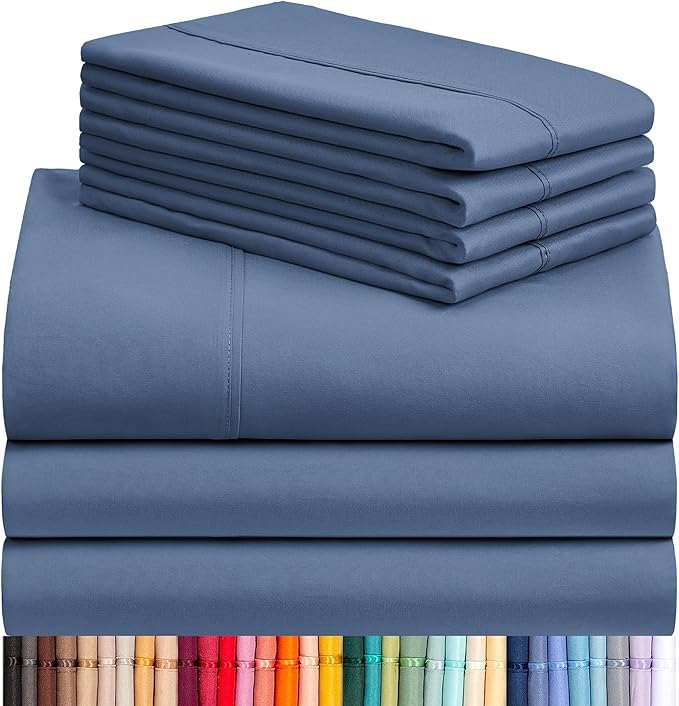 LuxClub 7 PC Split King Sheet Set, Breathable Luxury Bed Sheets, Deep Pockets 18" Eco Friendly Wrinkle Free Cooling Sheets Machine Washable Hotel Bedding Silky Soft - Oxford Split King - LeafyLoom