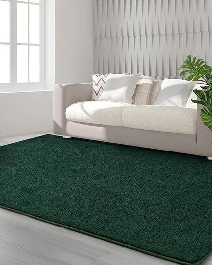 Area Rugs for Bedroom Living Room, 7x10 Dark Green Super Soft Comfy Thickened Memory-Foam Indoor Carpets, Modern Aesthetic Minimalist Carpet for Boys Girls Adults Apartment Nursery Home Décor - LeafyLoom