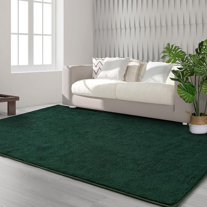 Area Rugs for Bedroom Living Room, 7x10 Dark Green Super Soft Comfy Thickened Memory-Foam Indoor Carpets, Modern Aesthetic Minimalist Carpet for Boys Girls Adults Apartment Nursery Home Décor - LeafyLoom