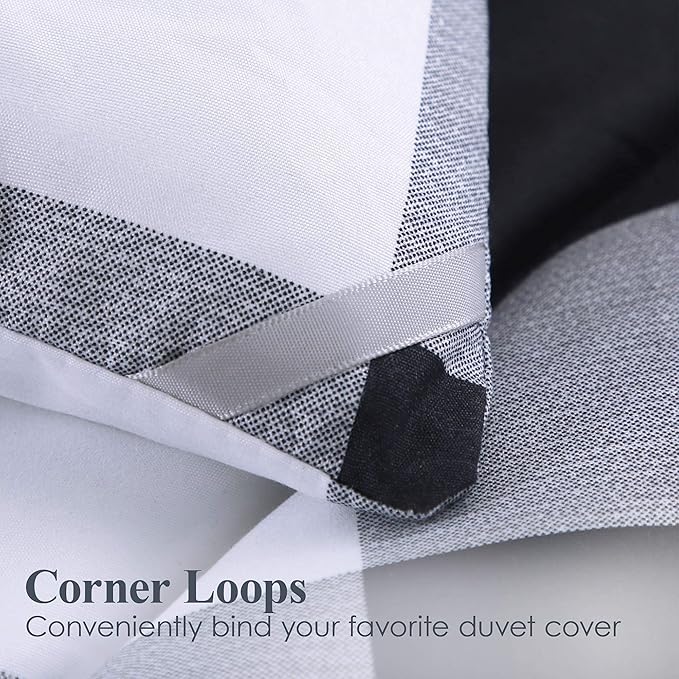 Andency Black Plaid Comforter Set Full Size (79x90 Inch), 3 Pieces (1 Gingham Comforter and 2 Pillowcases), Summer Lightweight Microfiber Buffalo Check Down Alternative Comforter Set - LeafyLoom