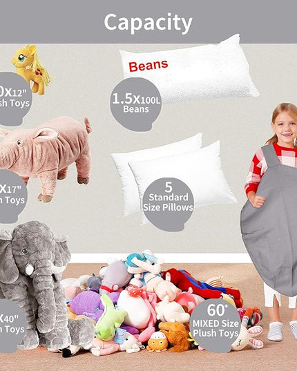 Aubliss Stuffed Animal Storage Bean Bag Chair Cover (No Beans)，Stuff and Sit Storage Bean Bag for Kids Toy Storage，Medium 32"-Canvas Solid Grey - LeafyLoom