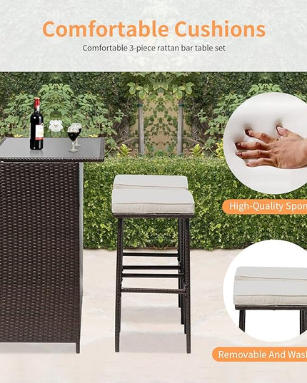 Wicker Patio Furniture 3 Piece Patio Set Chairs Wicker Outdoor Rattan Conversation Sets Bistro Set Coffee Table for Yard or Backyard - LeafyLoom