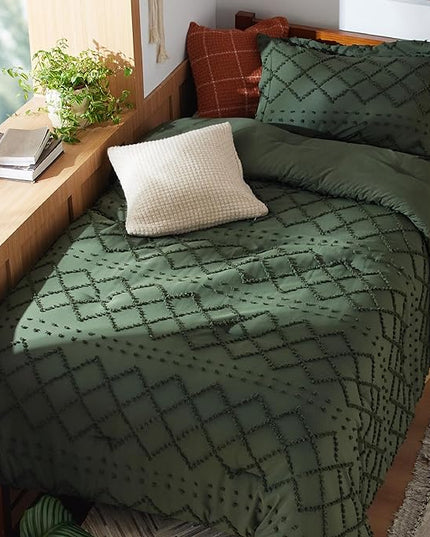 Bedsure Twin/Twin XL Comforter Set - Olive Green Boho Twin Extra Long Comforter Set for College, Shabby Chic Dorm Bedding Set, 2 Pieces Modern Farmhouse Bed Set, includes 1 Pillow Sham - LeafyLoom
