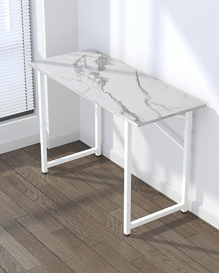 47 inch Folding Desk No Assembly Required, Writing Gaming Computer Camping Table, Home Office Desk, White Marble - LeafyLoom