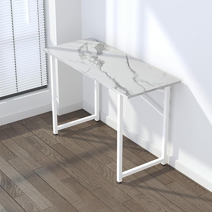 47 inch Folding Desk No Assembly Required, Writing Gaming Computer Camping Table, Home Office Desk, White Marble - LeafyLoom
