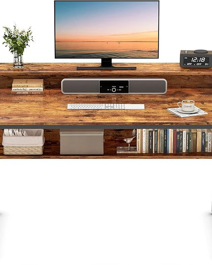 BANTI Computer Home Office Desk, 47" Small Desk Table with Storage Shelf and Bookshelf, Study Writing Table Modern Simple Style Space Saving Design, Black - LeafyLoom