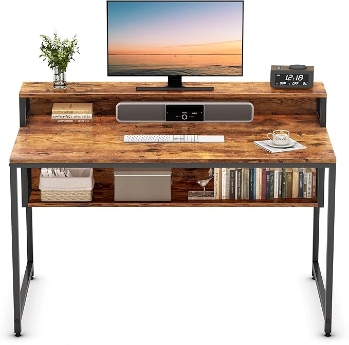 BANTI Computer Home Office Desk, 47" Small Desk Table with Storage Shelf and Bookshelf, Study Writing Table Modern Simple Style Space Saving Design, Black - LeafyLoom