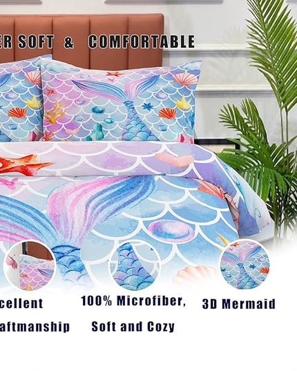 NINENINE Mermaid Comforter Sets,Full Size Girls Bedding Set,Girls Princess Comforter Sets Full Size,Colorful Ocean Fish Scales Comforter Set with 1 Comforter 2Pillowcases - LeafyLoom