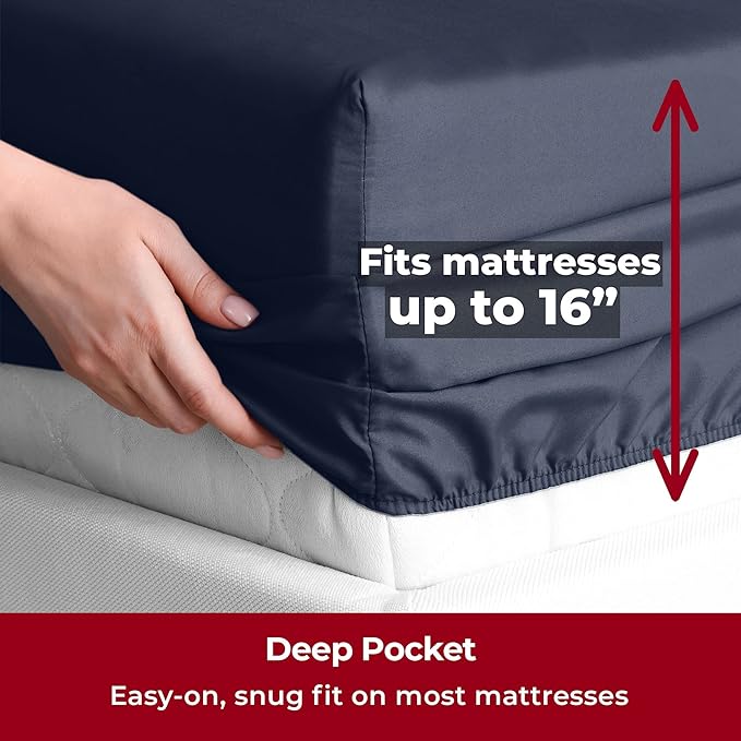 Mellanni Twin XL Sheets Set - 4 Piece Iconic Collection Bedding Sheets & Pillowcases - Soft, Cooling Bed Sheets - Deep Pocket up to 16 inch - 4 PC (Twin Extra Long, Navy Blue w/Extra Pillow Case) - LeafyLoom