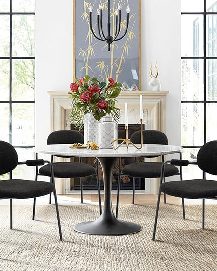COLAMY Modern Accent Dining Chairs Set of 4, Boucle Dining Chairs with Arms, Comfy Small Sherpa Dining Armchairs with Back for Kitchen, Dining Room, Restaurant, Black - LeafyLoom
